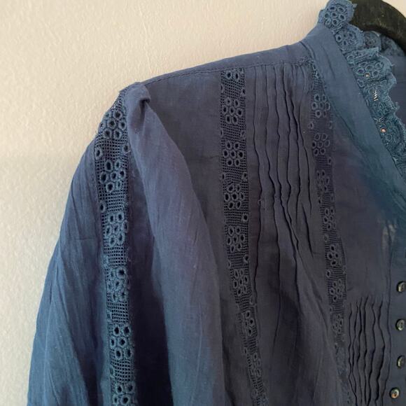 NWT Free People Women's size XS Best of Me Navy Blue Eyelet Blouse Boho Cotton - Picture 8 of 11